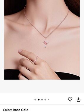 NEW IWZDH Elegant Rose Gold Cross Necklace & Ring Set with Crystal Accents